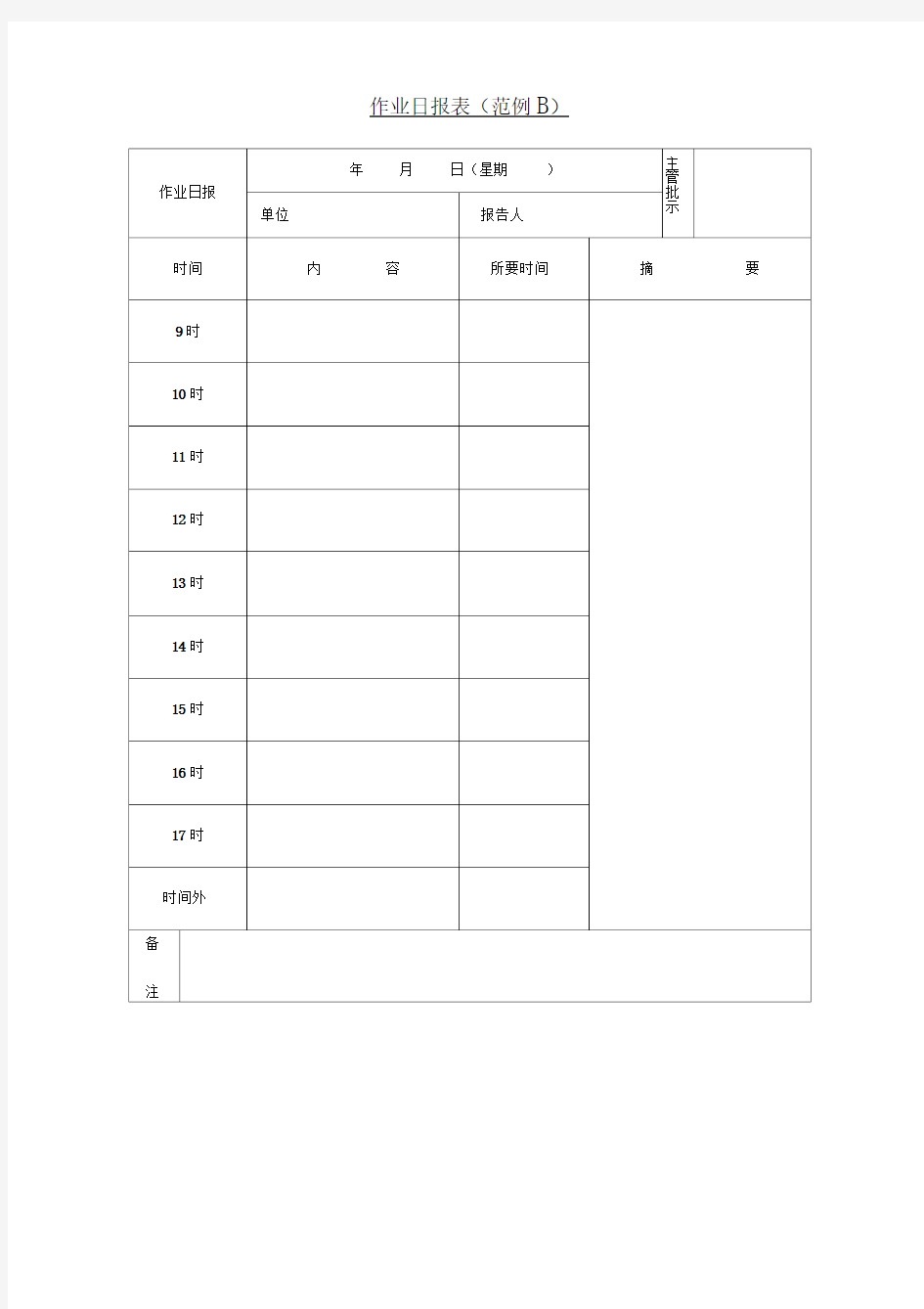 【生产企业】作业日报表(范例B)