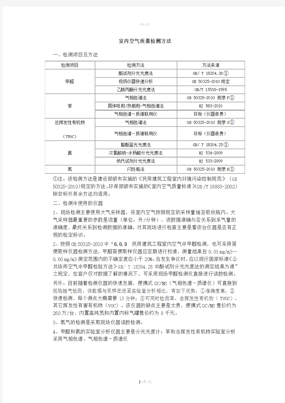 室内空气质量检测方法