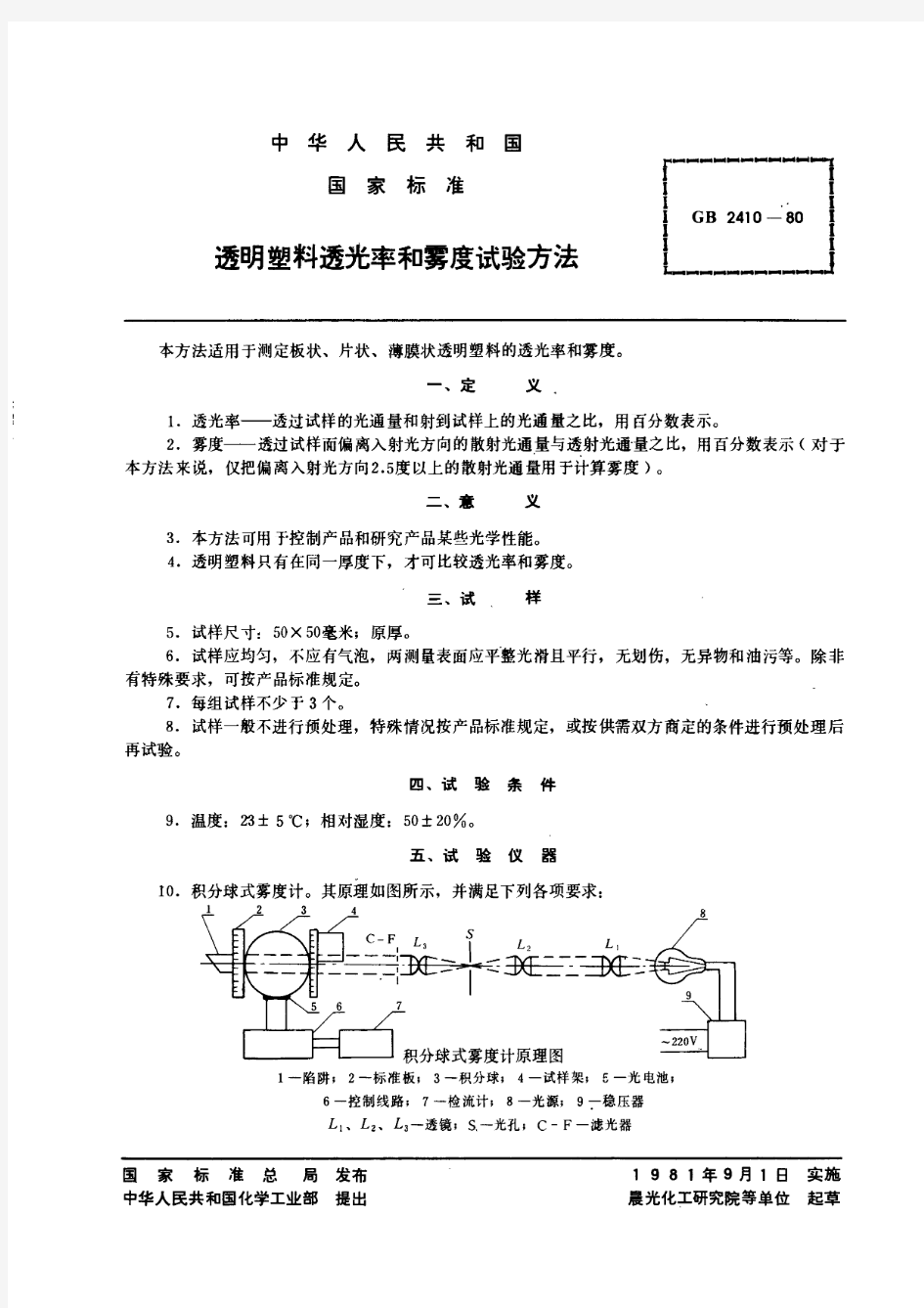 透明塑料透光率和雾度试验方法(标准状态：被代替)