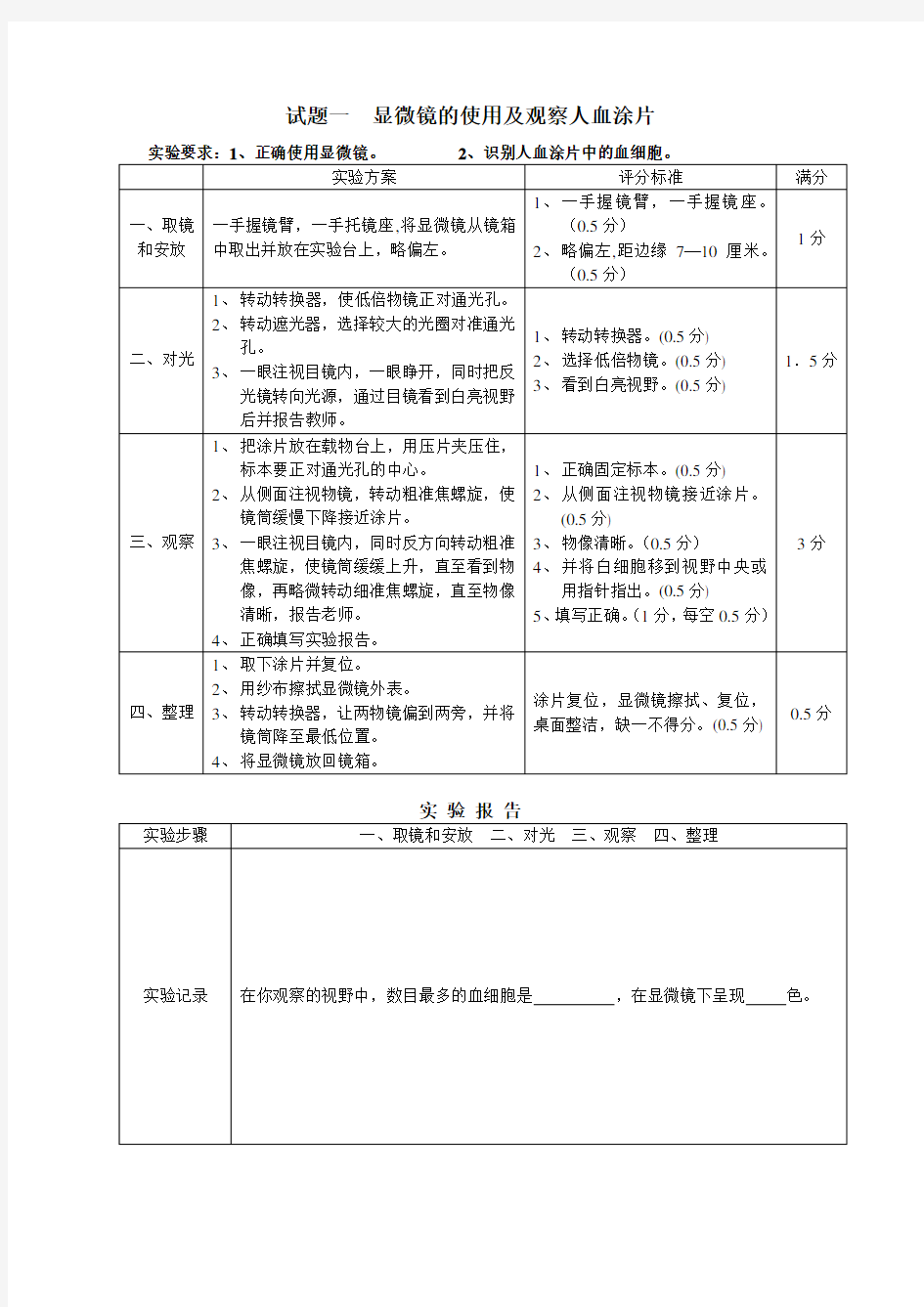 显微镜的使用及观察人血涂片