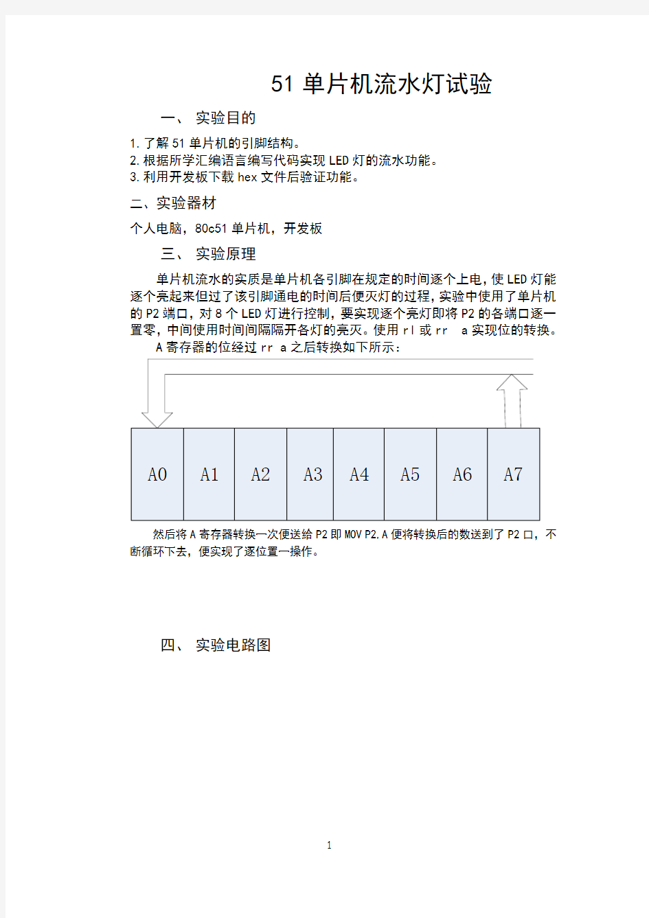 51单片机流水灯实验报告