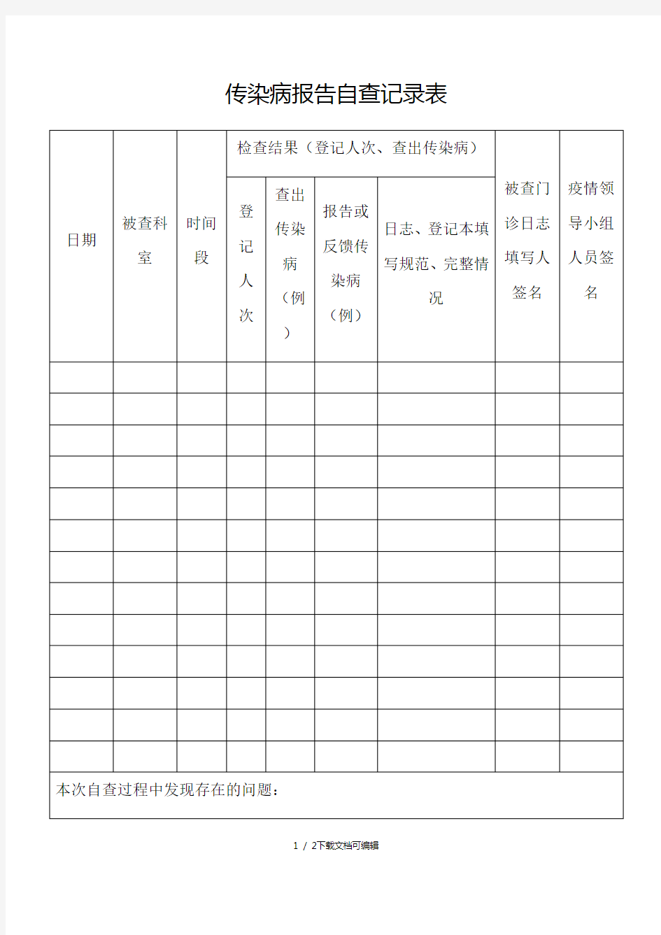 传染病报告自查记录表