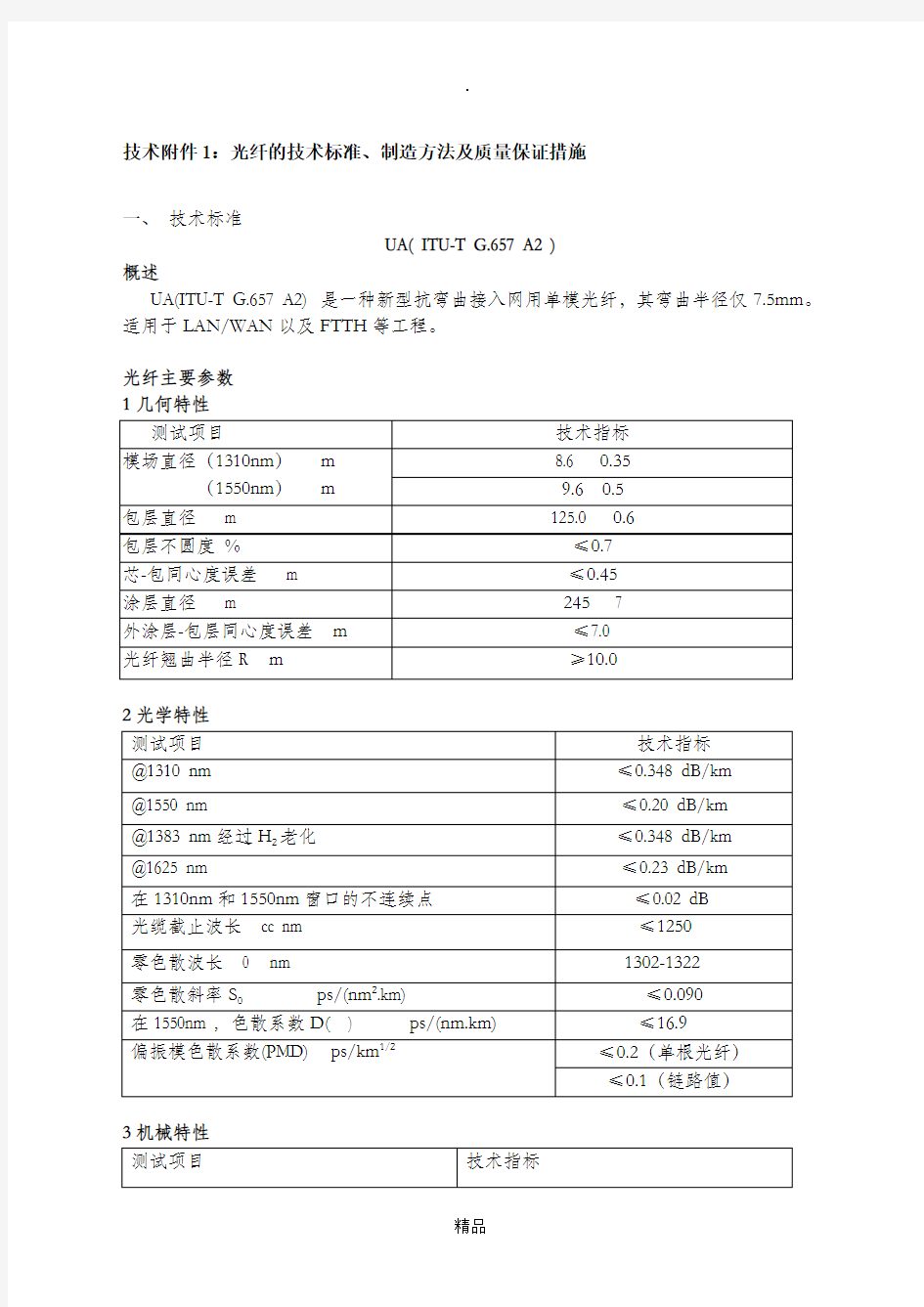 光纤综合性能表