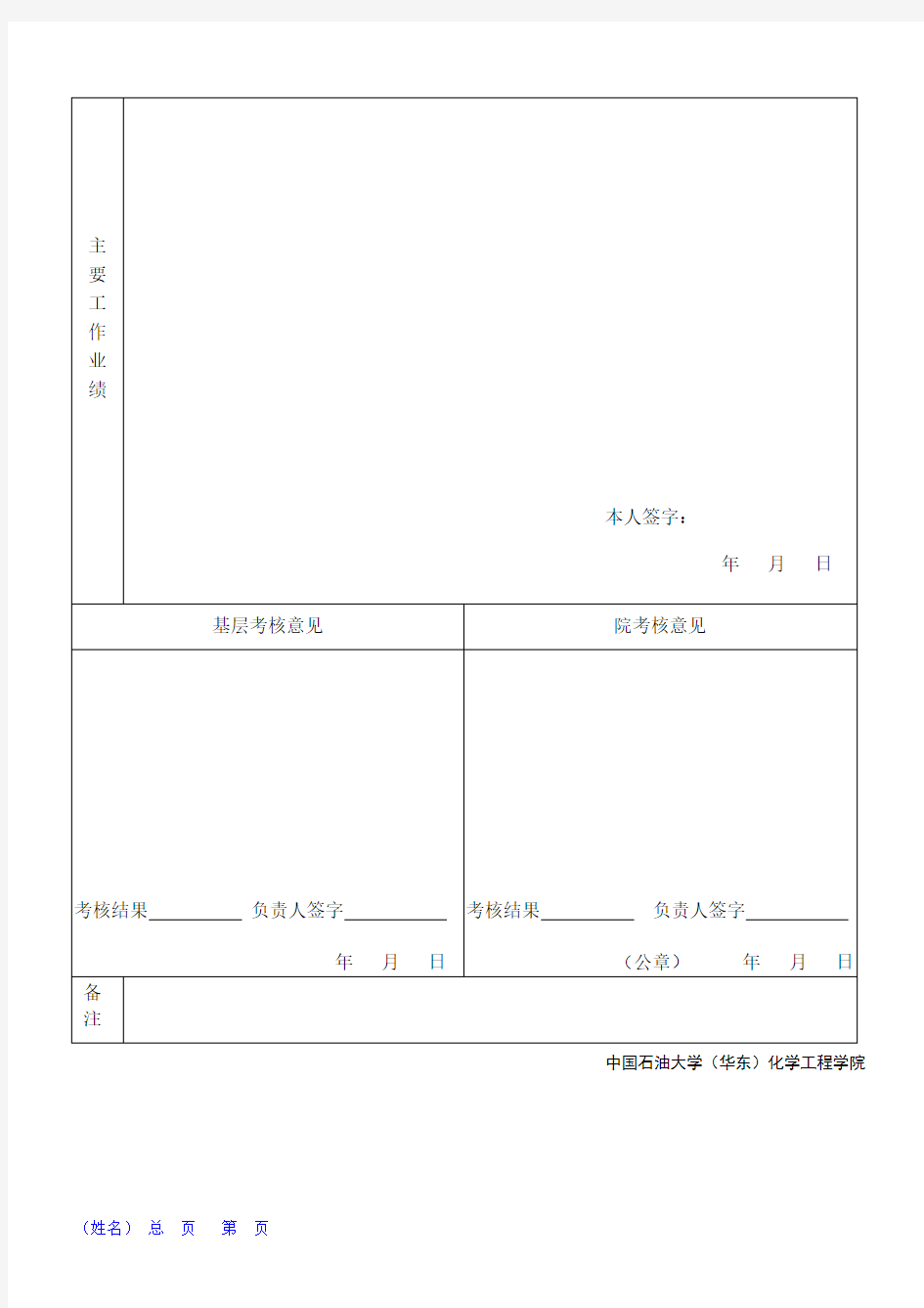 化学工程学院岗位考核表博士后