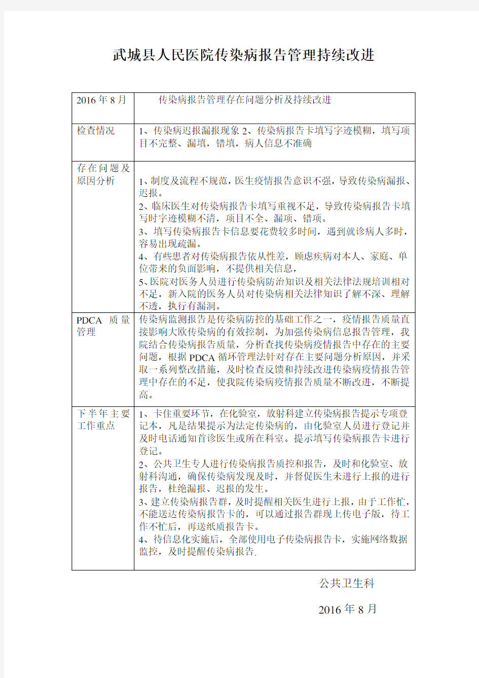 传染病报告管理持续改进