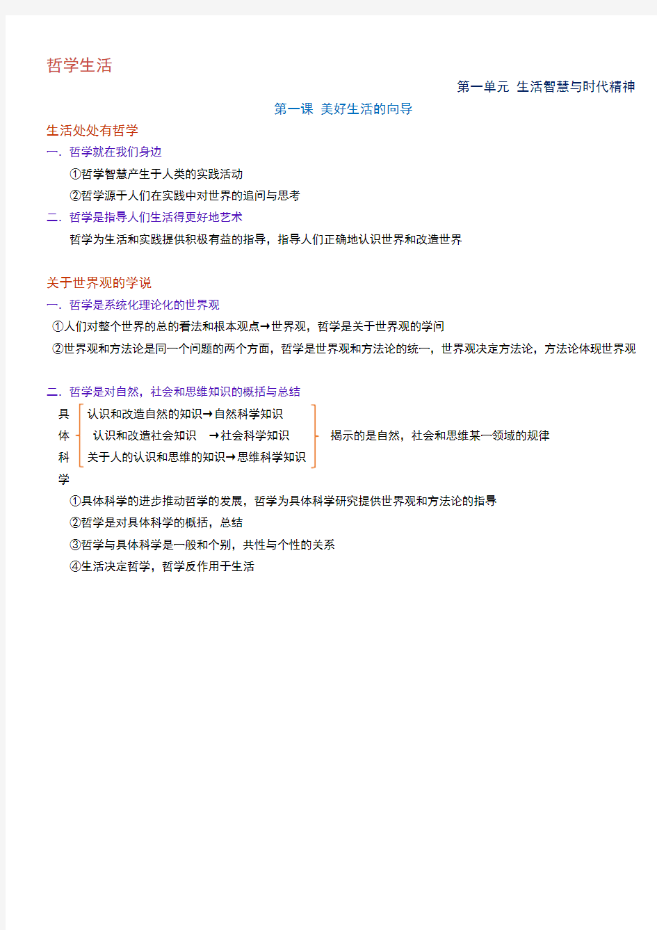 高中政治哲学生活知识点(精排完整版)