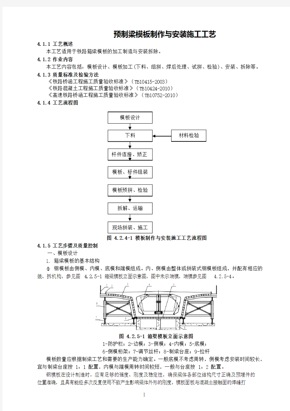 预制梁模板制作与安装施工工艺