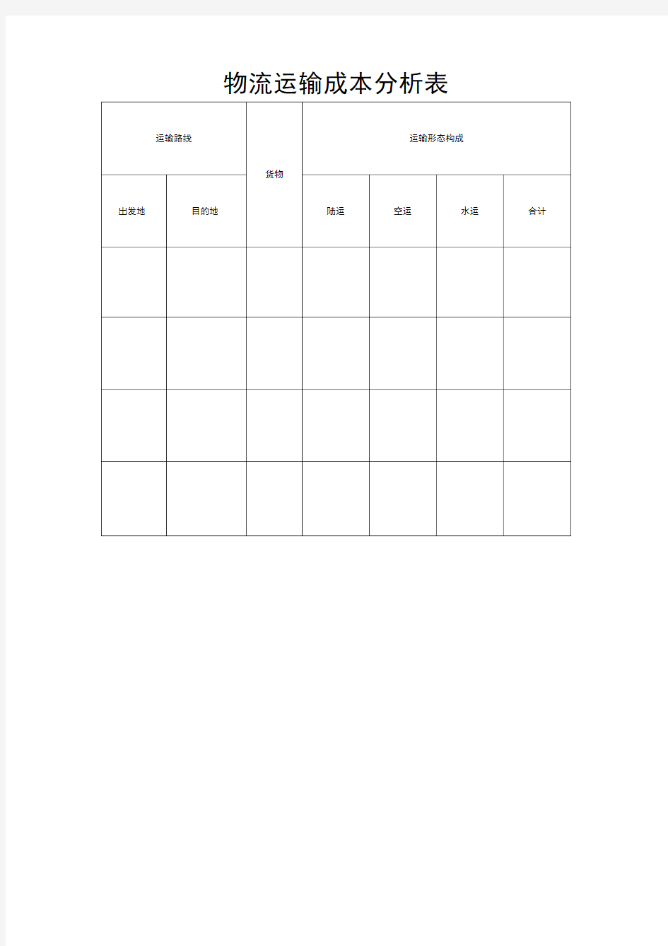 物流运输成本分析表