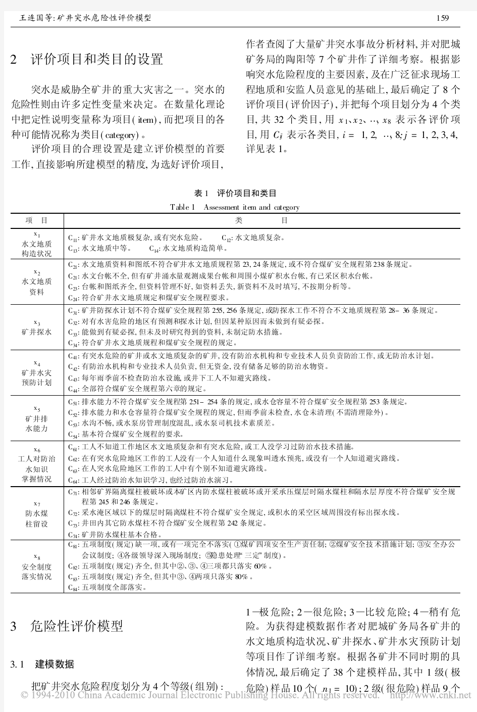 矿井突水危险性评价模型