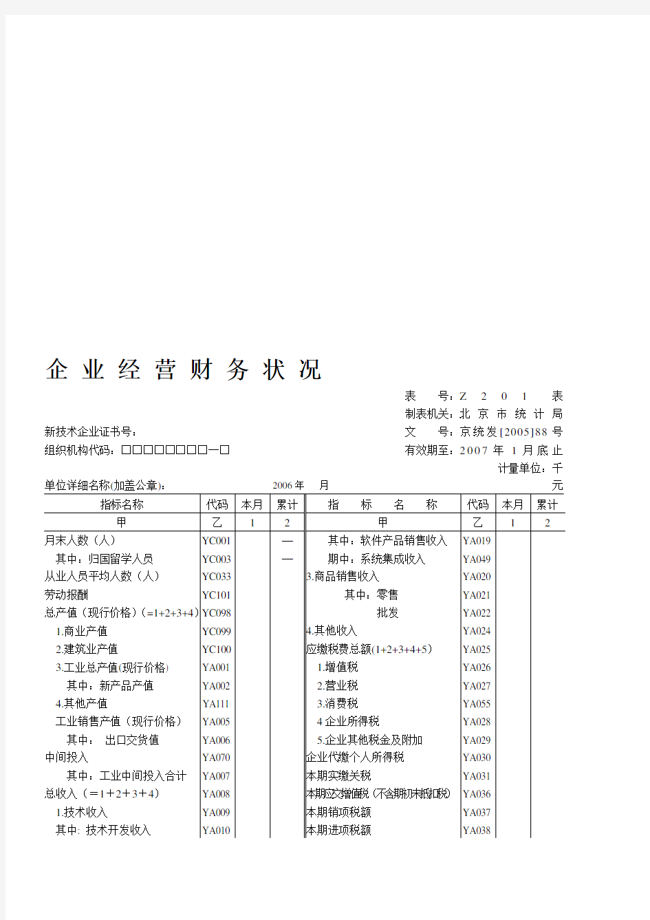 企业经营财务状况表