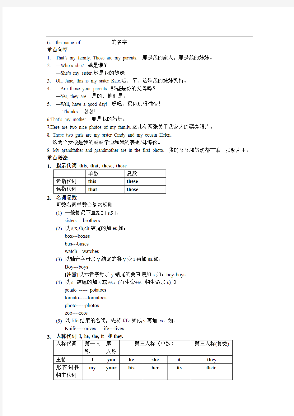 人教版七年级英语上册单元知识点总结