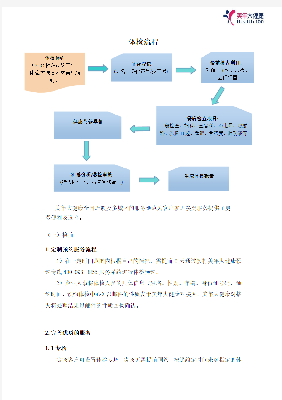 美年大健康体检流程