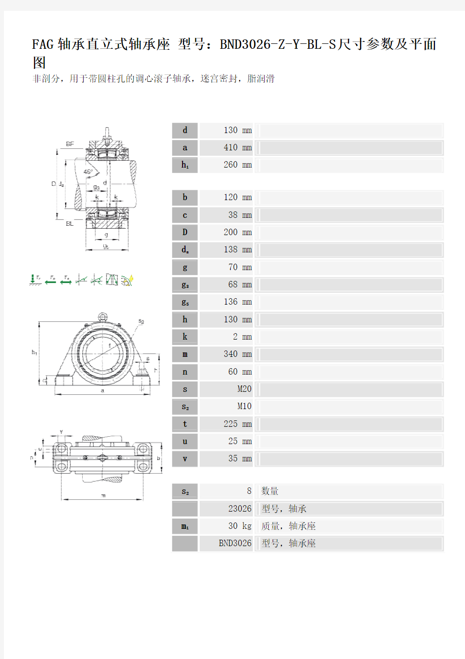 轴承FAG轴承直立式轴承座 BND3026-Z-Y-BL-S尺寸参数