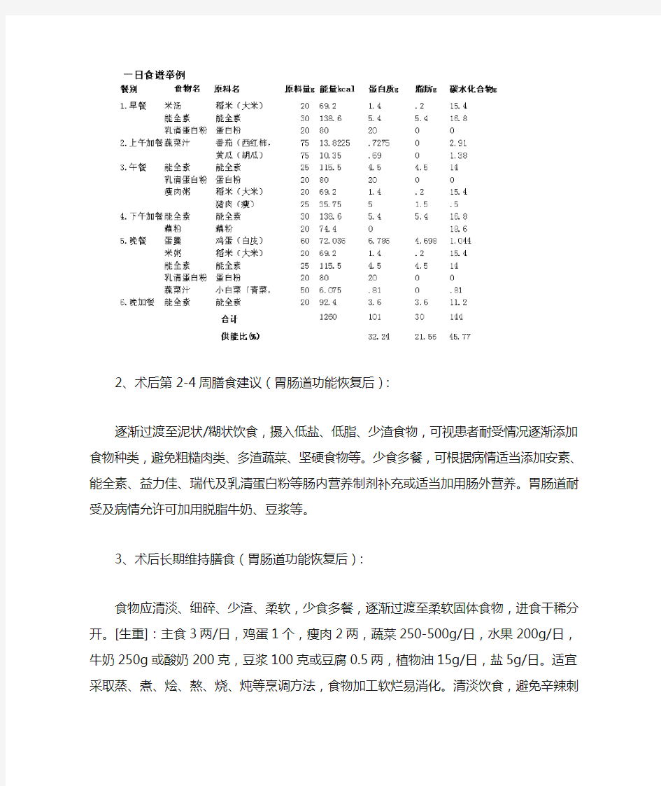 胃袖状切除术术后饮食指导