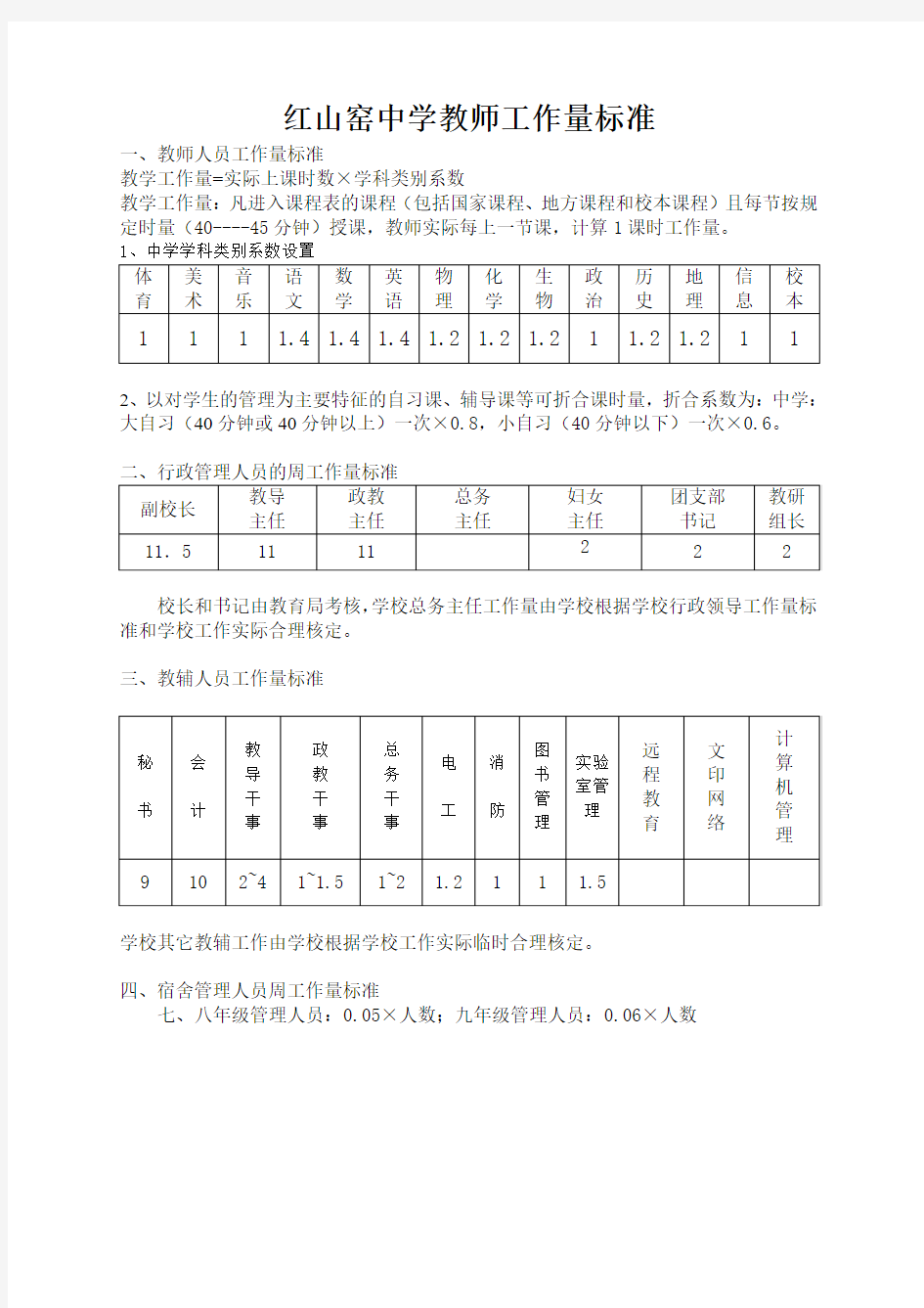 教师工作量标准