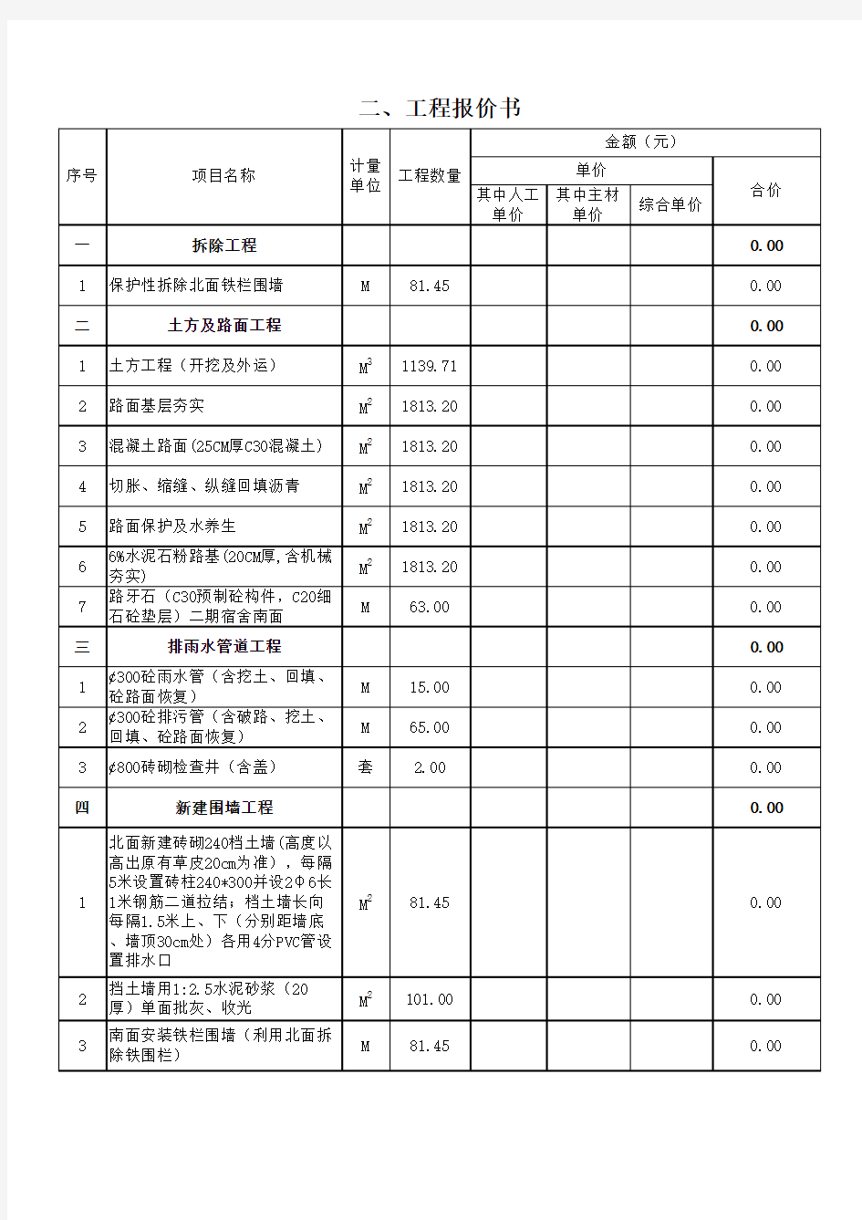 排水工程报价单模板