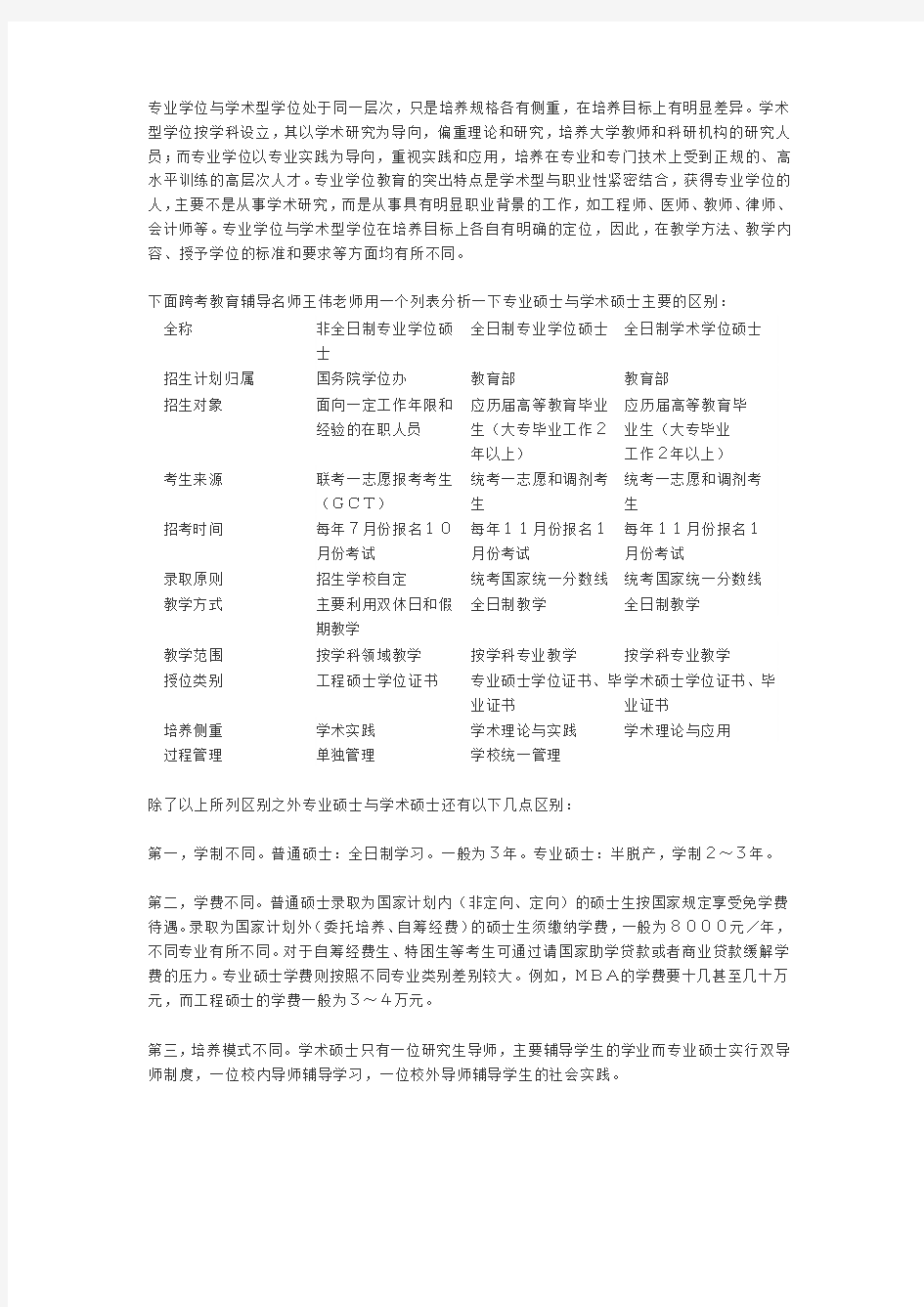 学硕和专硕的异同