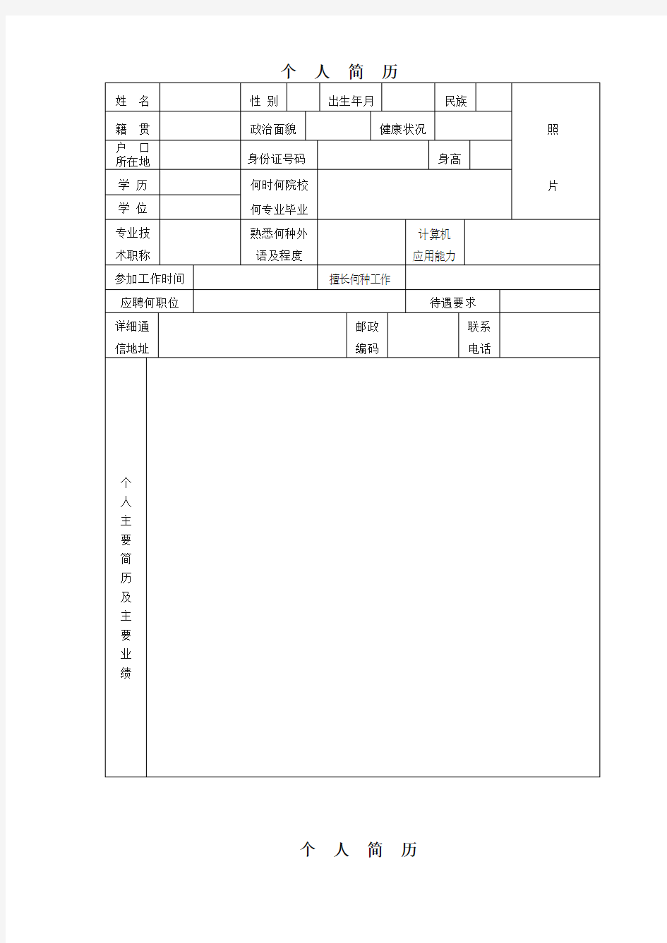 新入职员工个人简历模板-2020新版