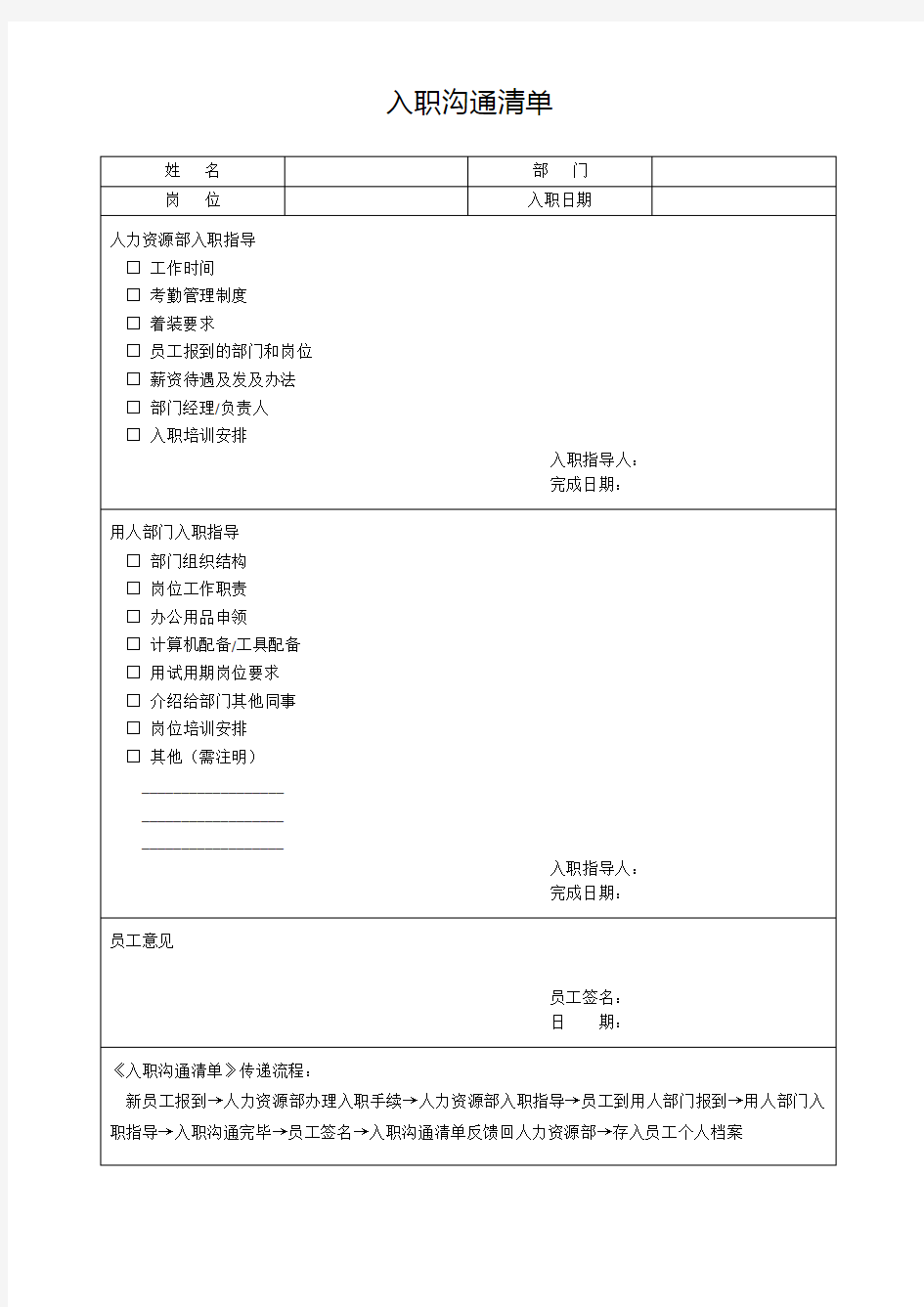 新员工入职物品清单