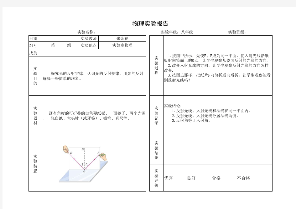 光的反射实验报告