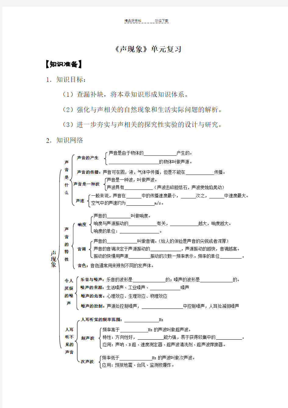 八年级物理声现象练习题 