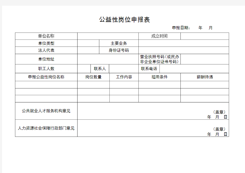 公益性岗位相关表格