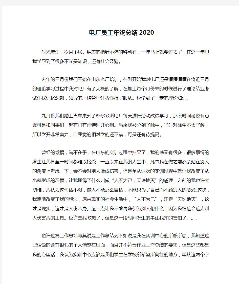 电厂员工年终总结2020