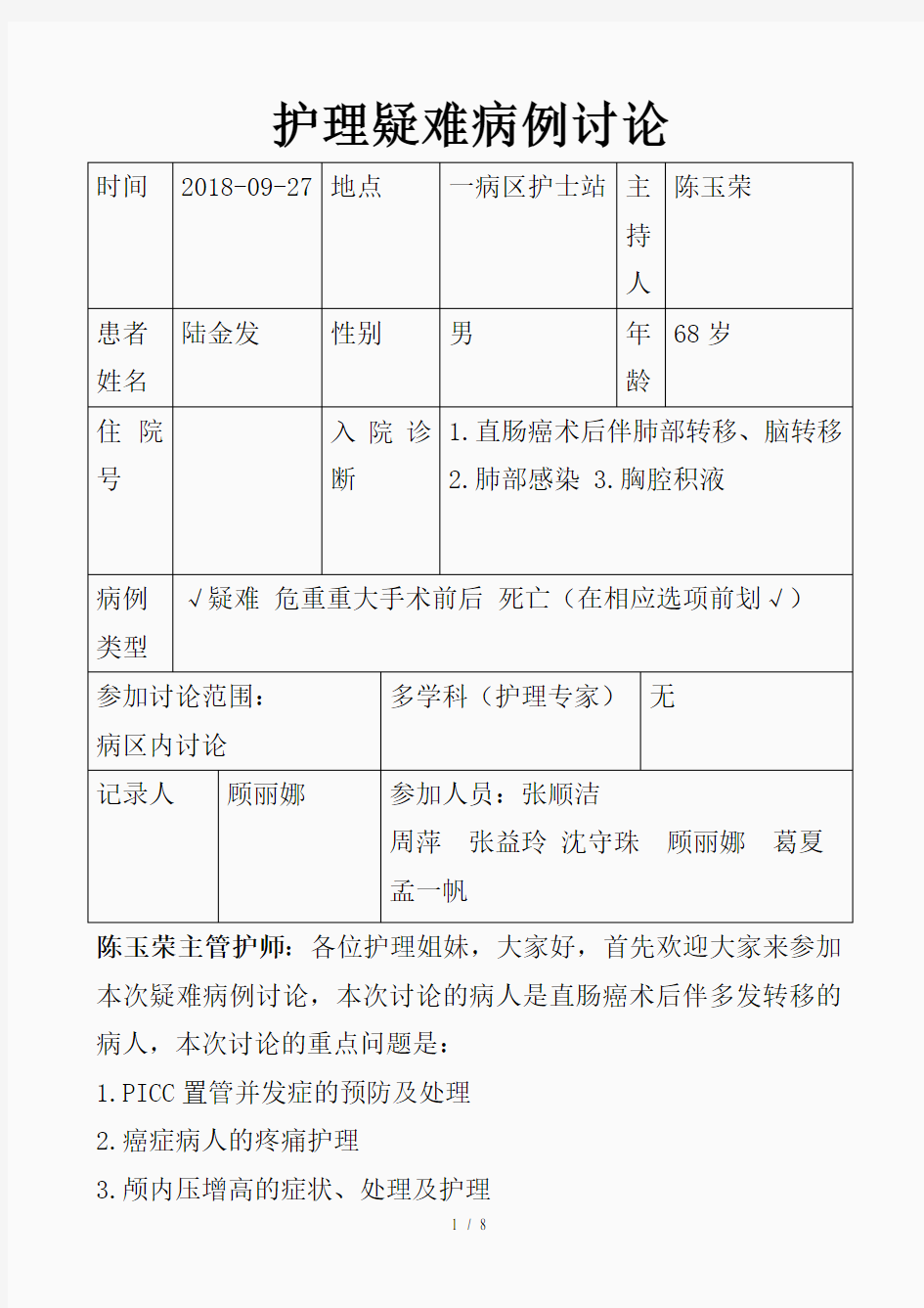 护理疑难病例讨论(精品课件)