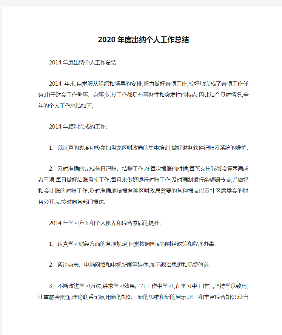 2020年度出纳个人工作总结