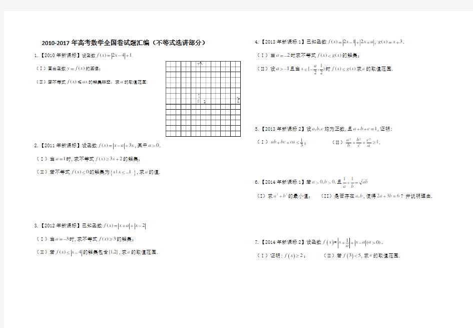 2010-2017年高考数学全国卷试题汇编(不等式选讲部分)