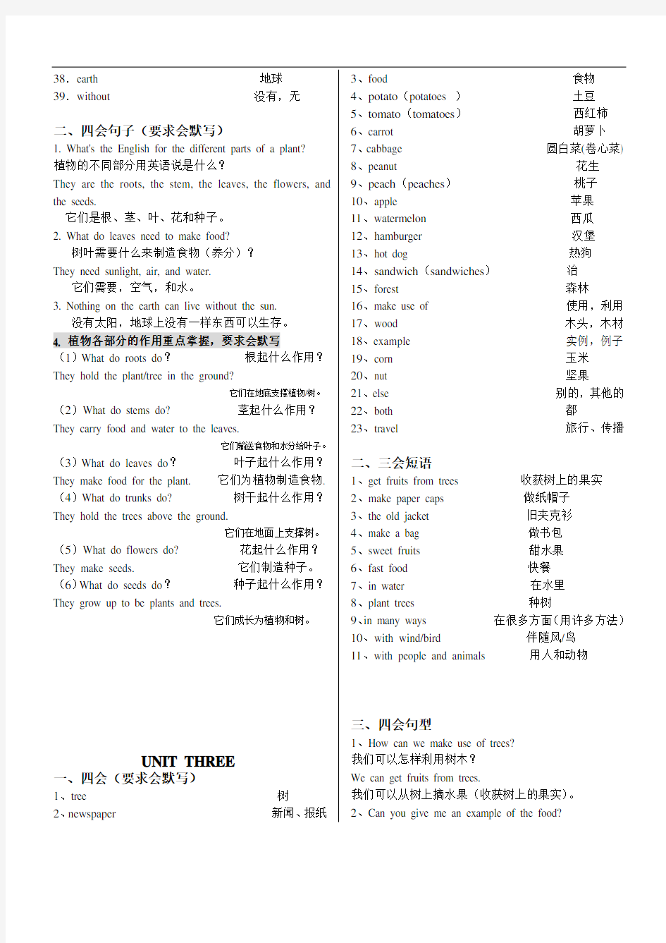 北京课改版五下数学单元重点