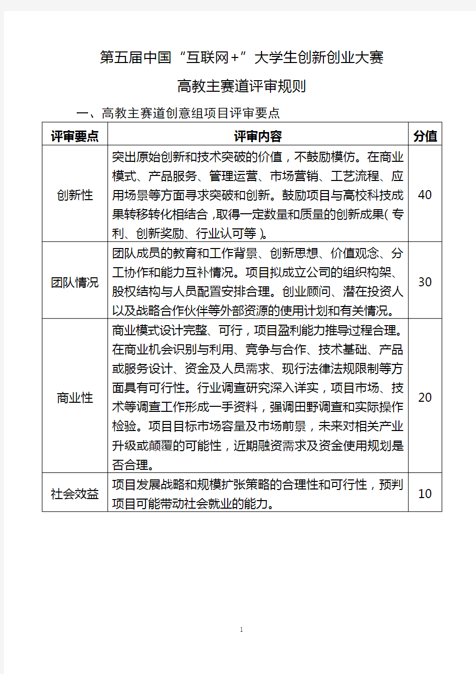 第五届中国“互联网+”大学生创新创业大赛评审规则(正式发布)