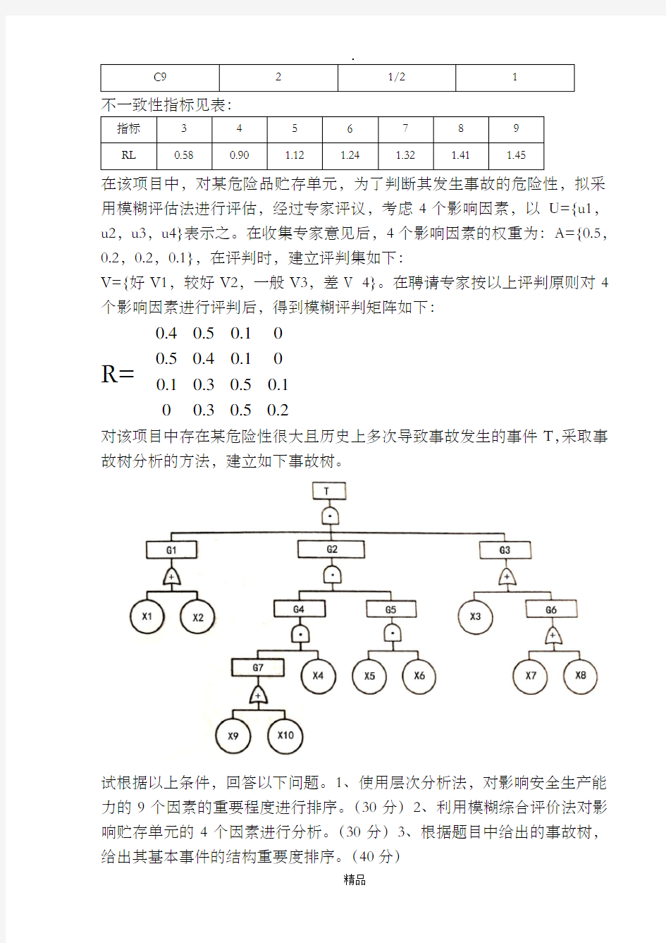 一级安全评价师考试真题(综合评审)