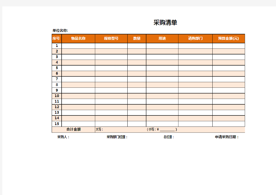 采购清单及物资出入库登记表【excel表格模板】