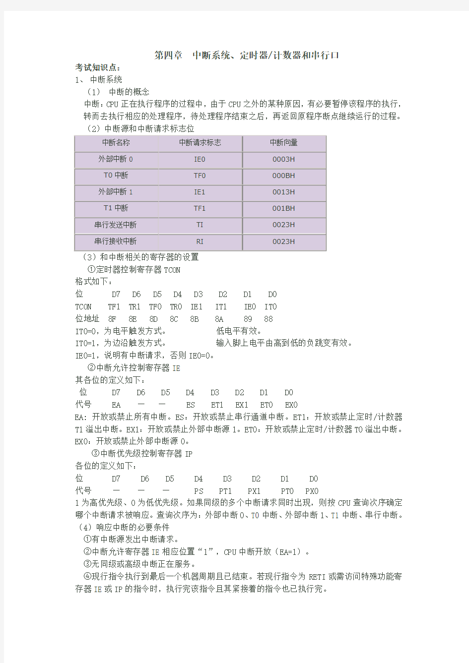 中断系统定时器计数器和串行口知识点