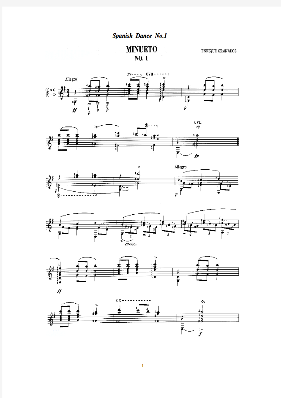西班牙舞曲, Danzas Espanolas( Op.37,No.1,2,3,4,5,7,9,10,12);格拉纳多斯, E. GRANADOS (古典吉他谱)