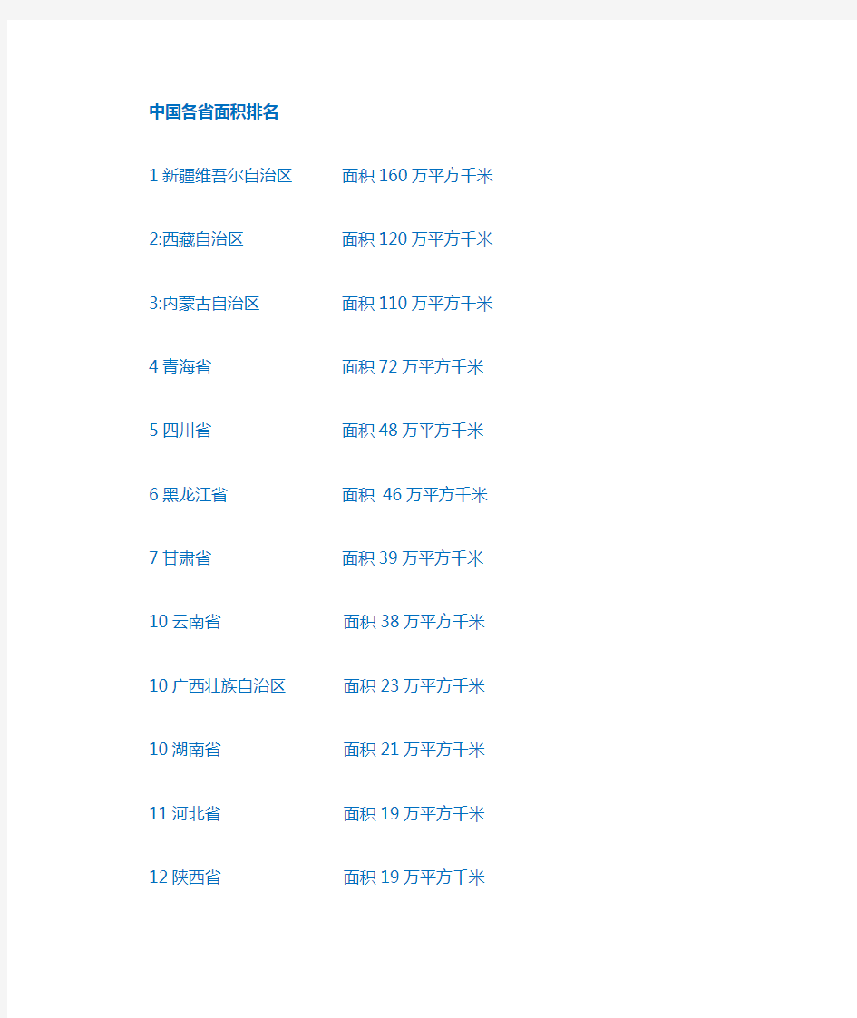 世界各国、中国各省、面积人口排名