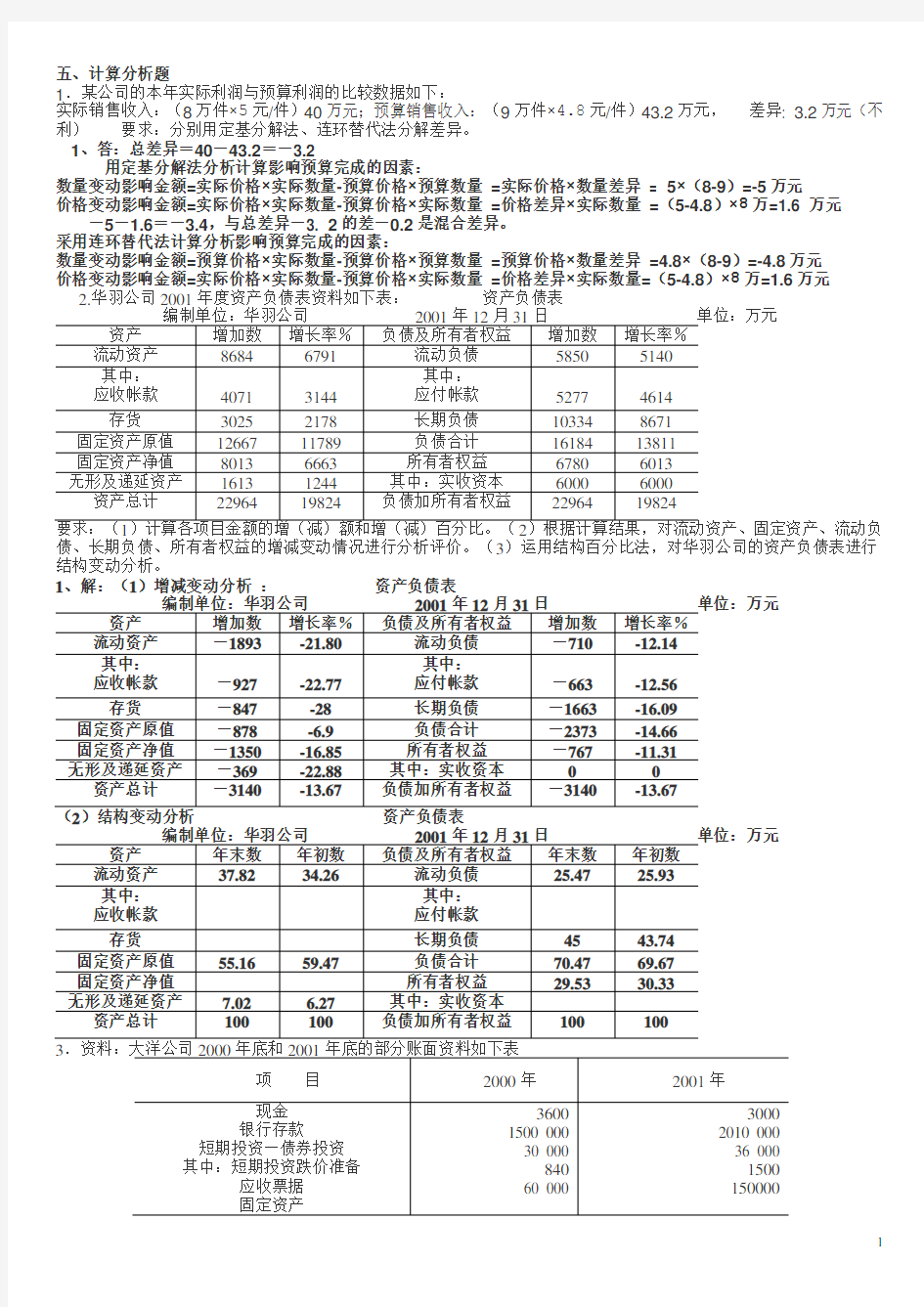 计算分析题1