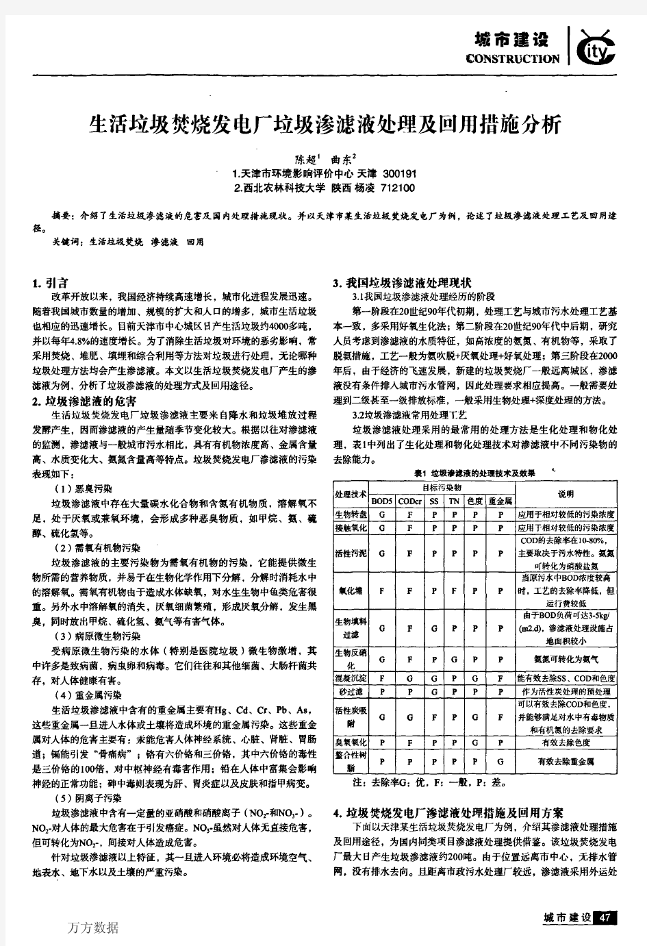 2010. 生活垃圾焚烧发电厂垃圾渗滤液处理及回用措施分析