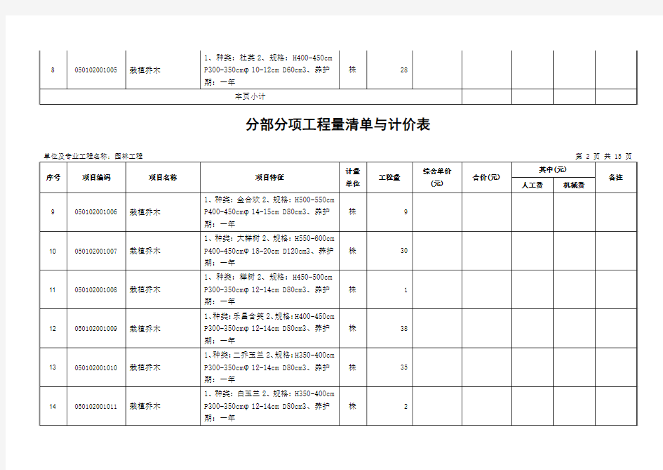 园林清单