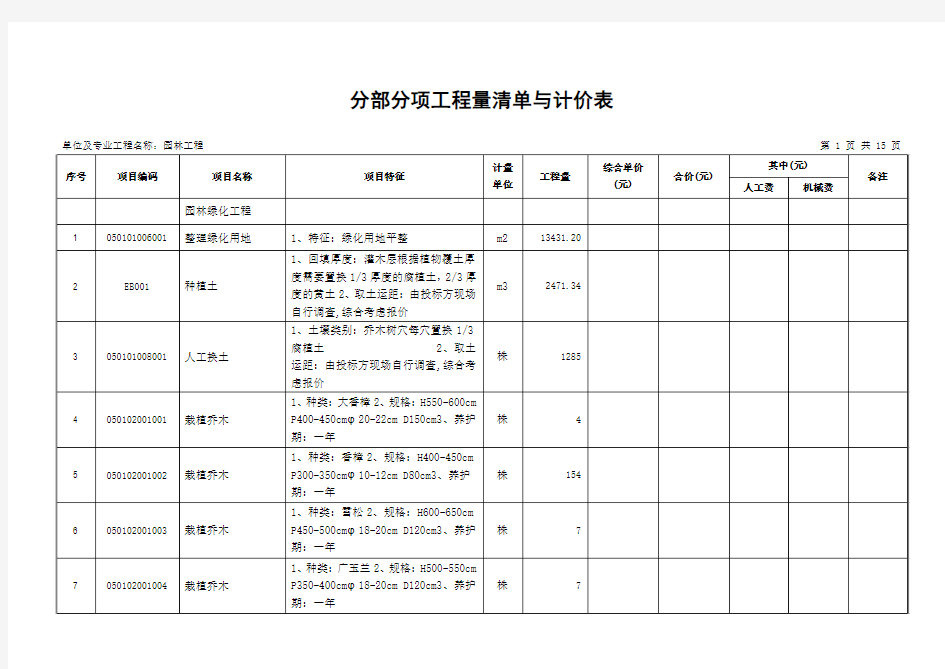 园林清单