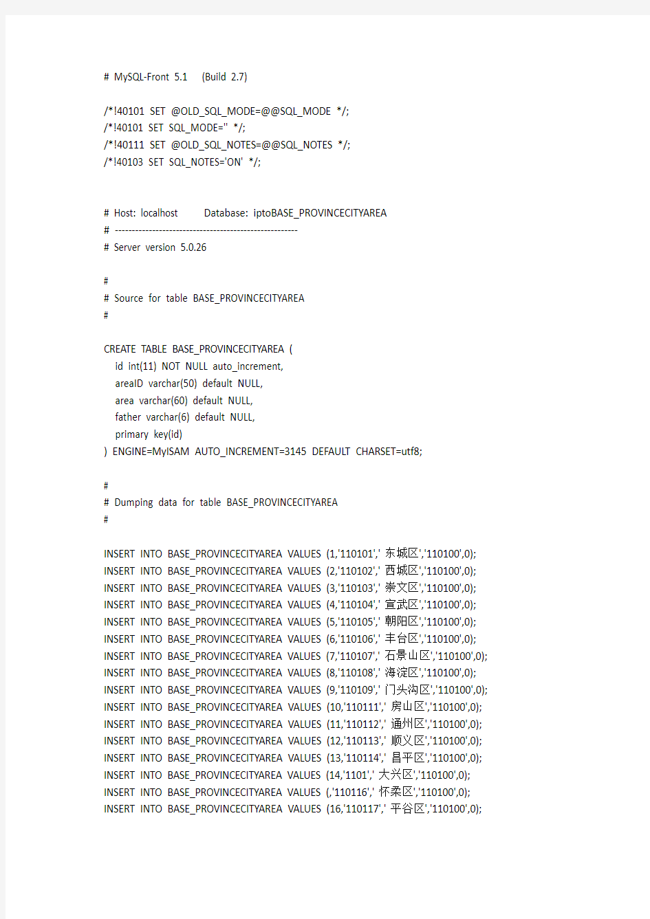 中国省市区三级数据库表.sql