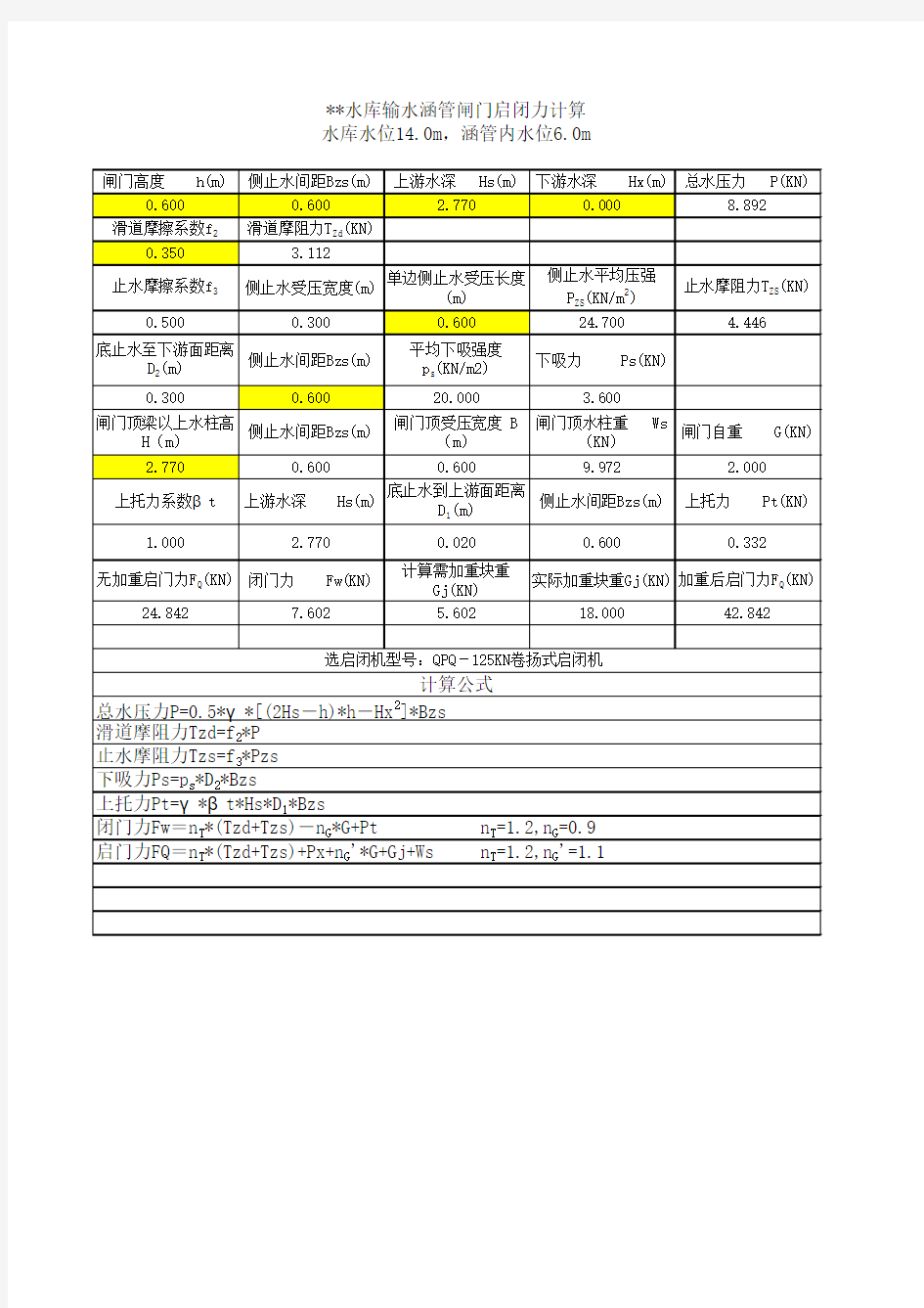 钢闸门结构计算书