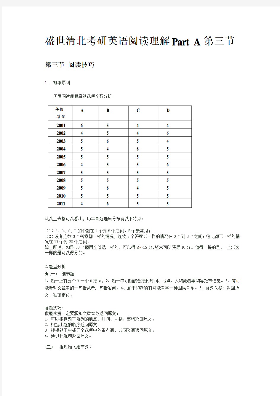 盛世清北考研英语阅读理解Part A第三节