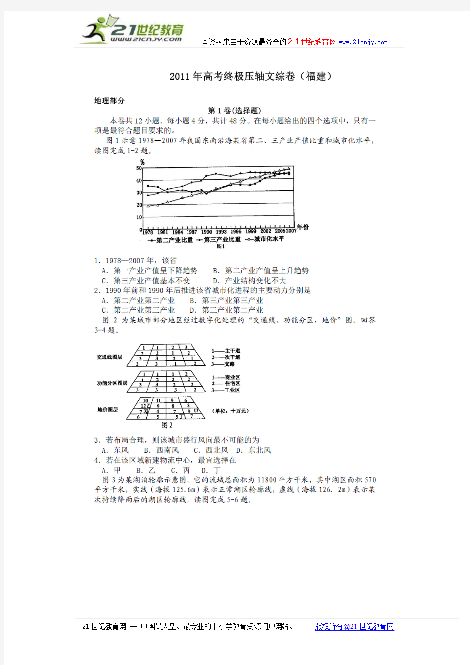 2011年高考终极压轴福建卷(文综)扫描版