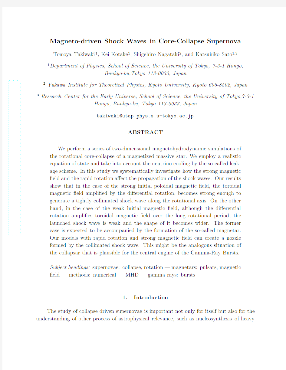 Magneto-driven Shock Waves in Core-Collapse Supernova