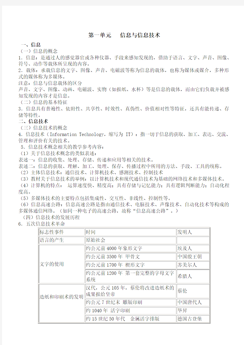 山西信息技术知识点信息与信息技术