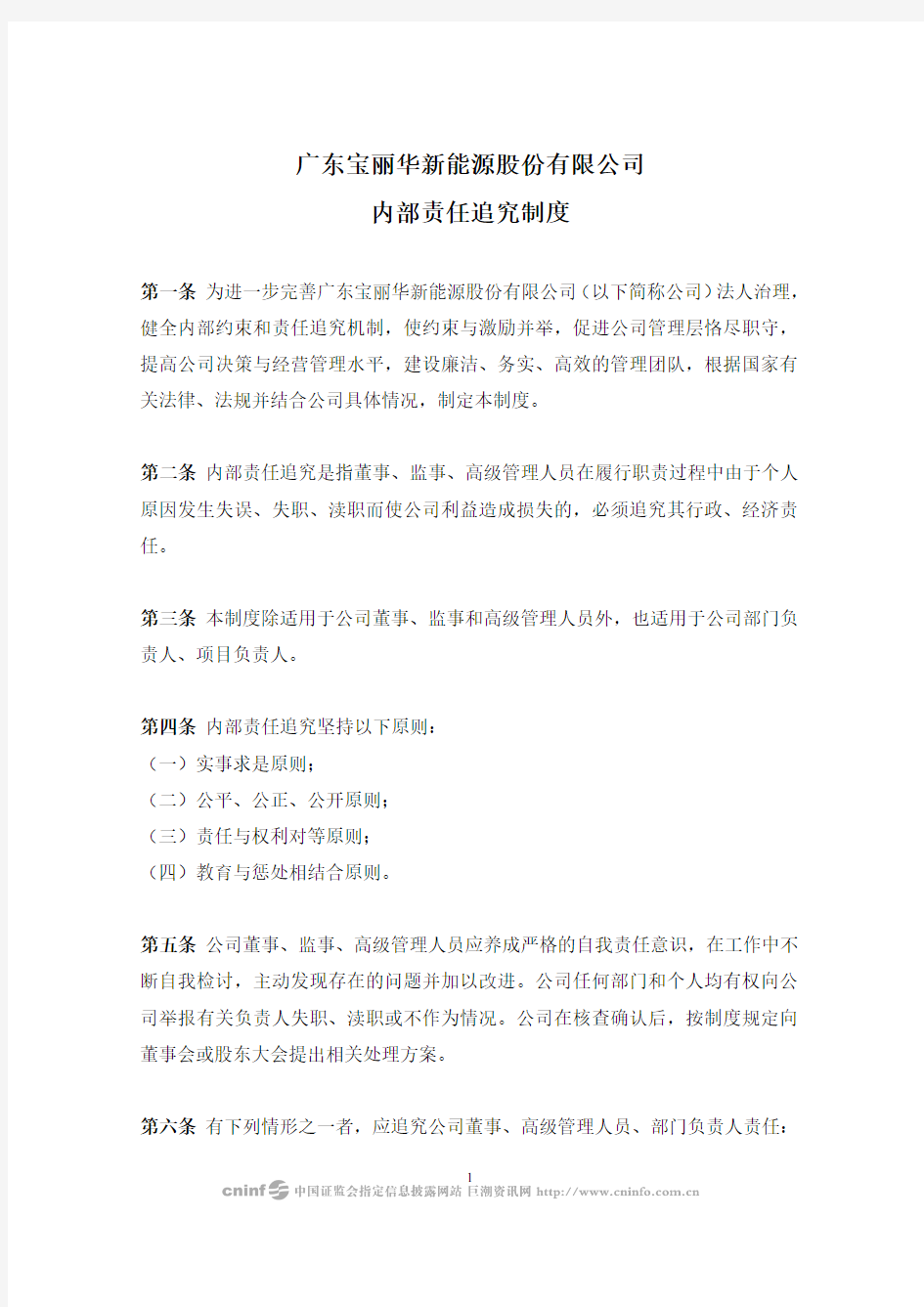 广东宝丽华新能源股份有限公司内部责任追究制度