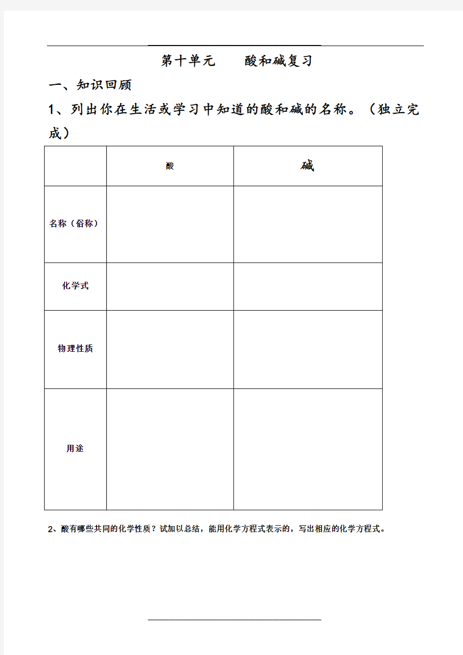 第十单元----酸和碱复习