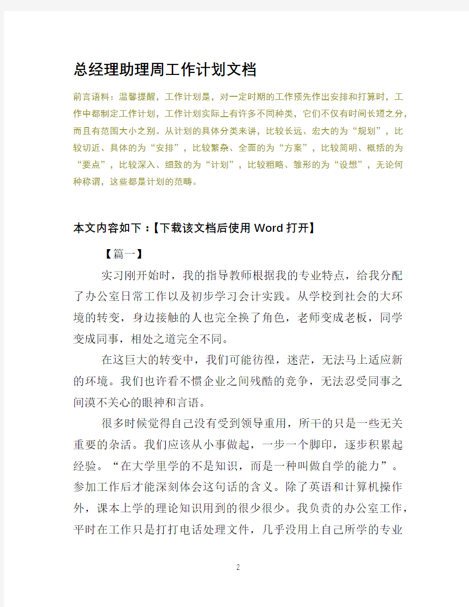 总经理助理周工作计划文档